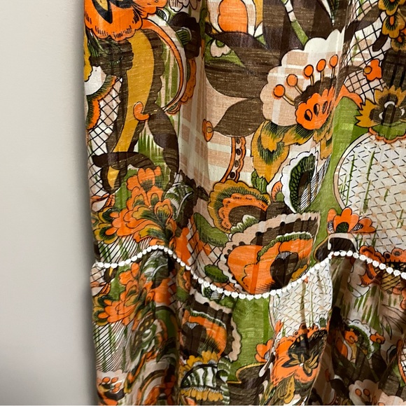 Vintage 70s Orange & Brown Floral Ruffle Neck Maxi Dress Approx Women XS - Picture 6 of 16